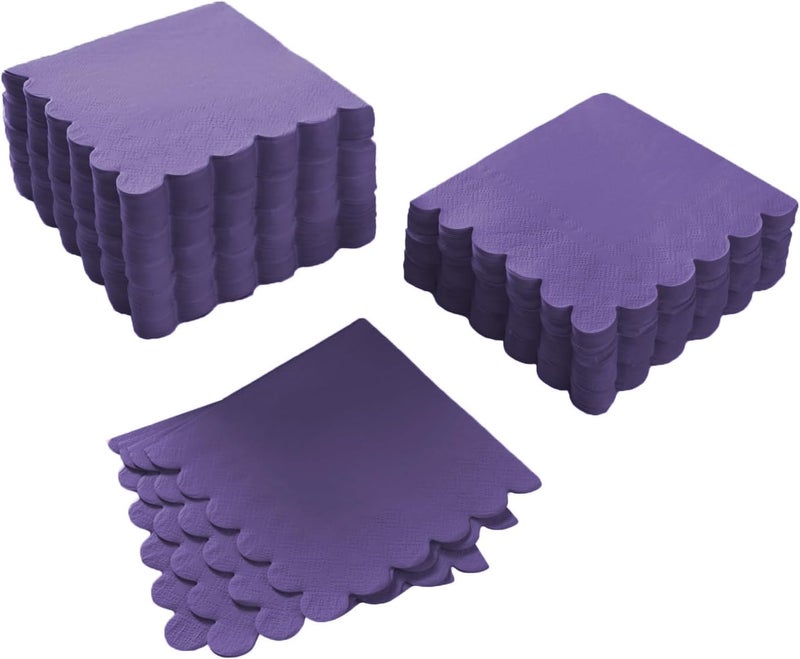 BEFORYOU 200 Pack Cocktail Napkin 2-Ply Scalloped Edged Dessert Napkins Folded 5 x 5 Inches Disposable Napkins for Dinner Wedding Birthday Party Bridal Anniversary Reception Event (Dark Purple) - Image 1